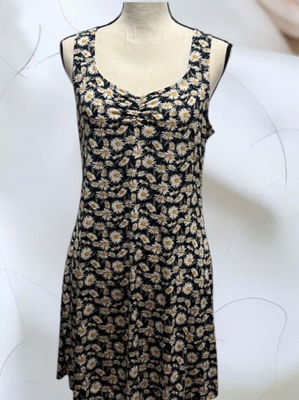Wallflower Navy Daisy Print A-Line Tank Dress  Sizecl L - Picture 2 of 7